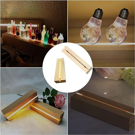 SNOOGG Heavy Duty Sagwan Wood LED Light Display Lamp Base Stand for Acrylic and Plexiglass, Wooden LED Table Lamp for Home 3D Laser Crystal Glass Resin Art. Warm White Light 10 INCH
