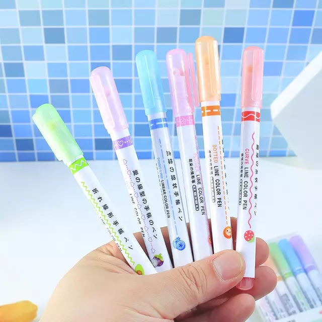snoogg 6 pcs curve highlighter pen set line markers colors for adults kids writing drawing