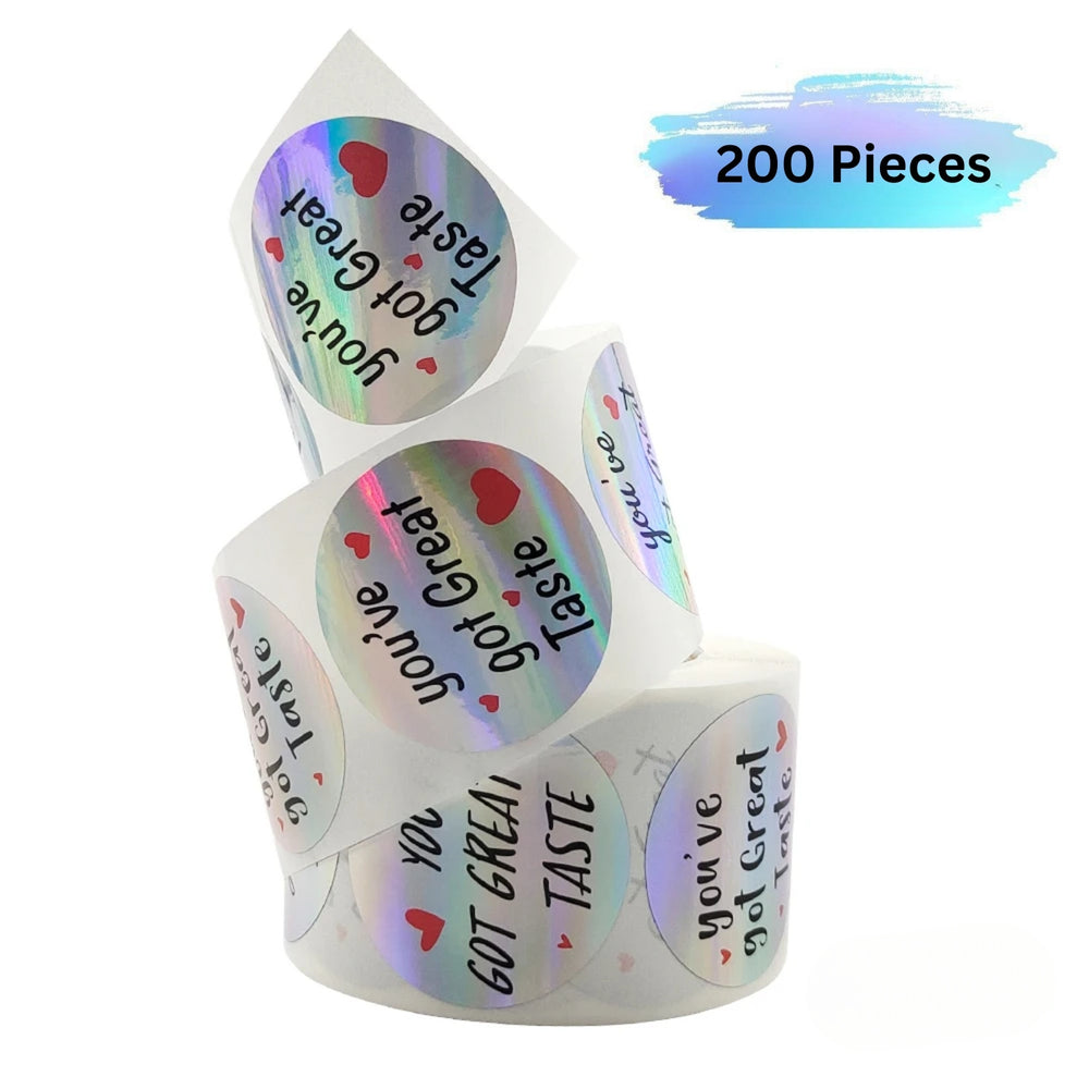 SNOOGG 1 Inch Holographic Rainbow Silver self Adhesive Stickers Pattern You've Got Great Taste Stickers for Small Business, Online Sellers, Boutiques, Crafts, Gifts & More (200)