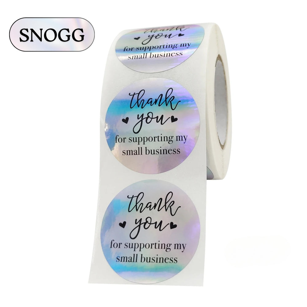 SNOOGG 1 Inch Holographic Rainbow Silver Thank You self Adhesive Stickers for Small Business, Online Sellers, Boutiques, Crafts, Gifts & More (Round 200)