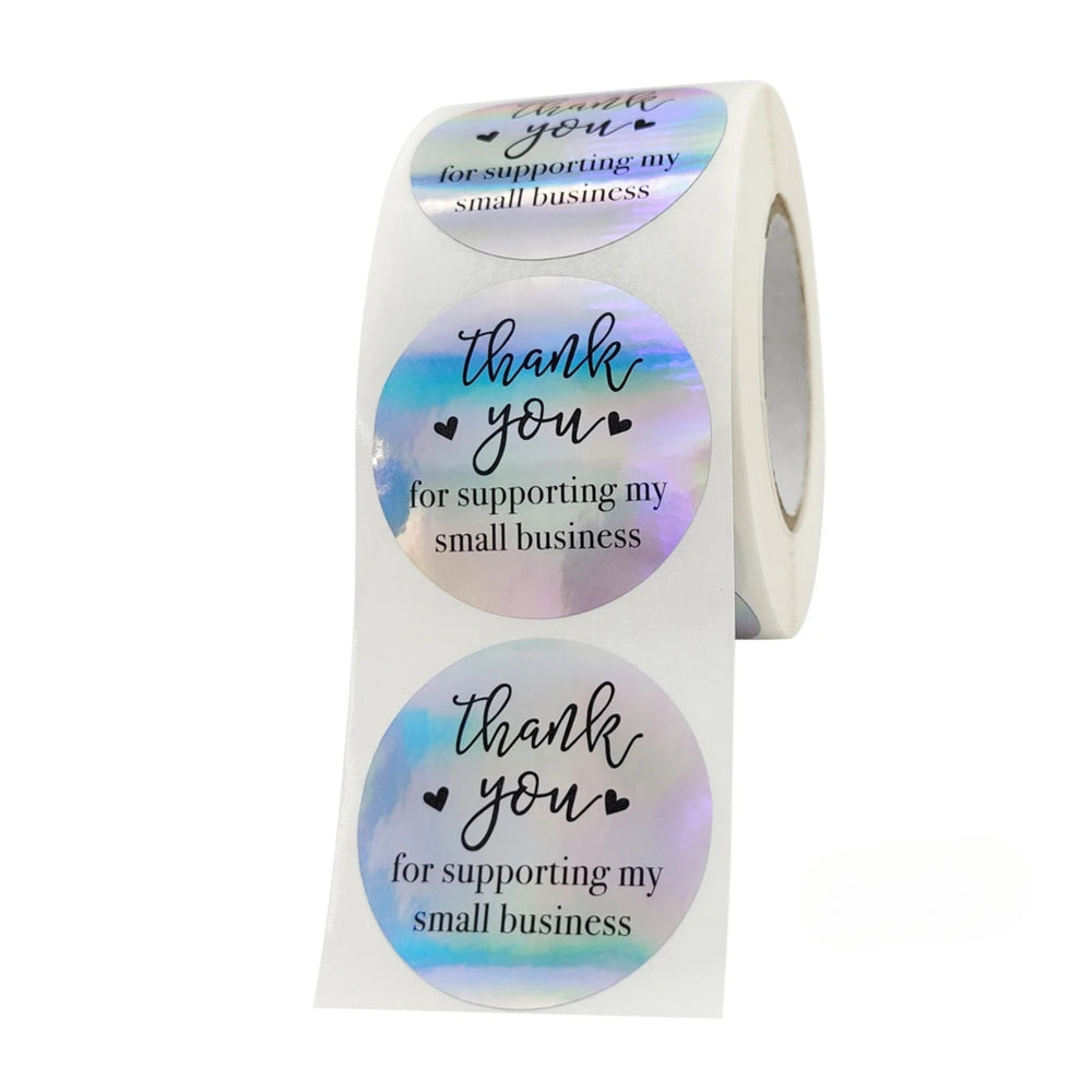 SNOOGG 1 Inch Holographic Rainbow Silver Thank You self Adhesive Stickers for Small Business, Online Sellers, Boutiques, Crafts, Gifts & More (Round 200)
