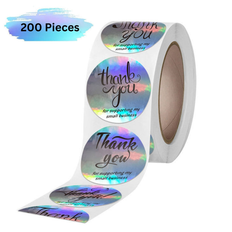 SNOOGG 1.5 Inch - 38 mm Holographic Rainbow Silver Thank You self Adhesive Stickers for Small Business, Online Sellers, Boutiques, Crafts, Gifts & More (100)