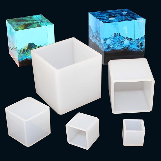 5 pieces cube silicone molds square resin molds resin epoxy casting molds with 5 different
