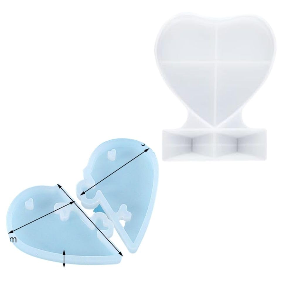 SNOOGG Pack of 2/1 Piece of Heart Photo Stand and 1 Piece of Heart Lock Pair Mould Epoxy Resin Casting Moulds for Making and DY Making Souvenir Handmade Crafts Home Decoration