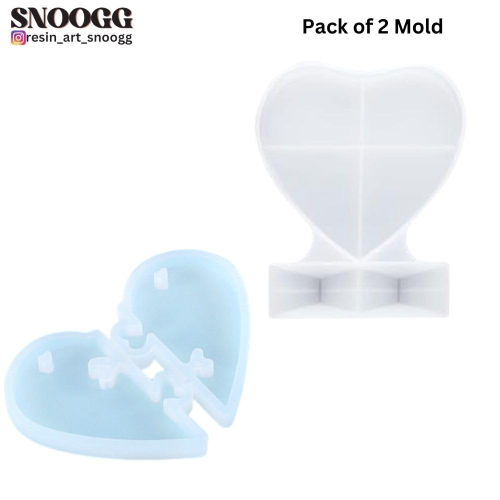 SNOOGG Pack of 2/1 Piece of Heart Photo Stand and 1 Piece of Heart Lock Pair Mould Epoxy Resin Casting Moulds for Making and DY Making Souvenir Handmade Crafts Home Decoration