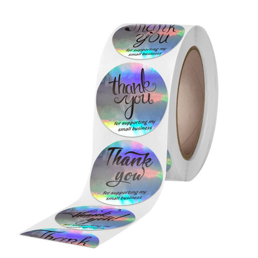 SNOOGG 1.5 Inch - 38 mm Holographic Rainbow Silver Thank You self Adhesive Stickers for Small Business, Online Sellers, Boutiques, Crafts, Gifts & More (100)