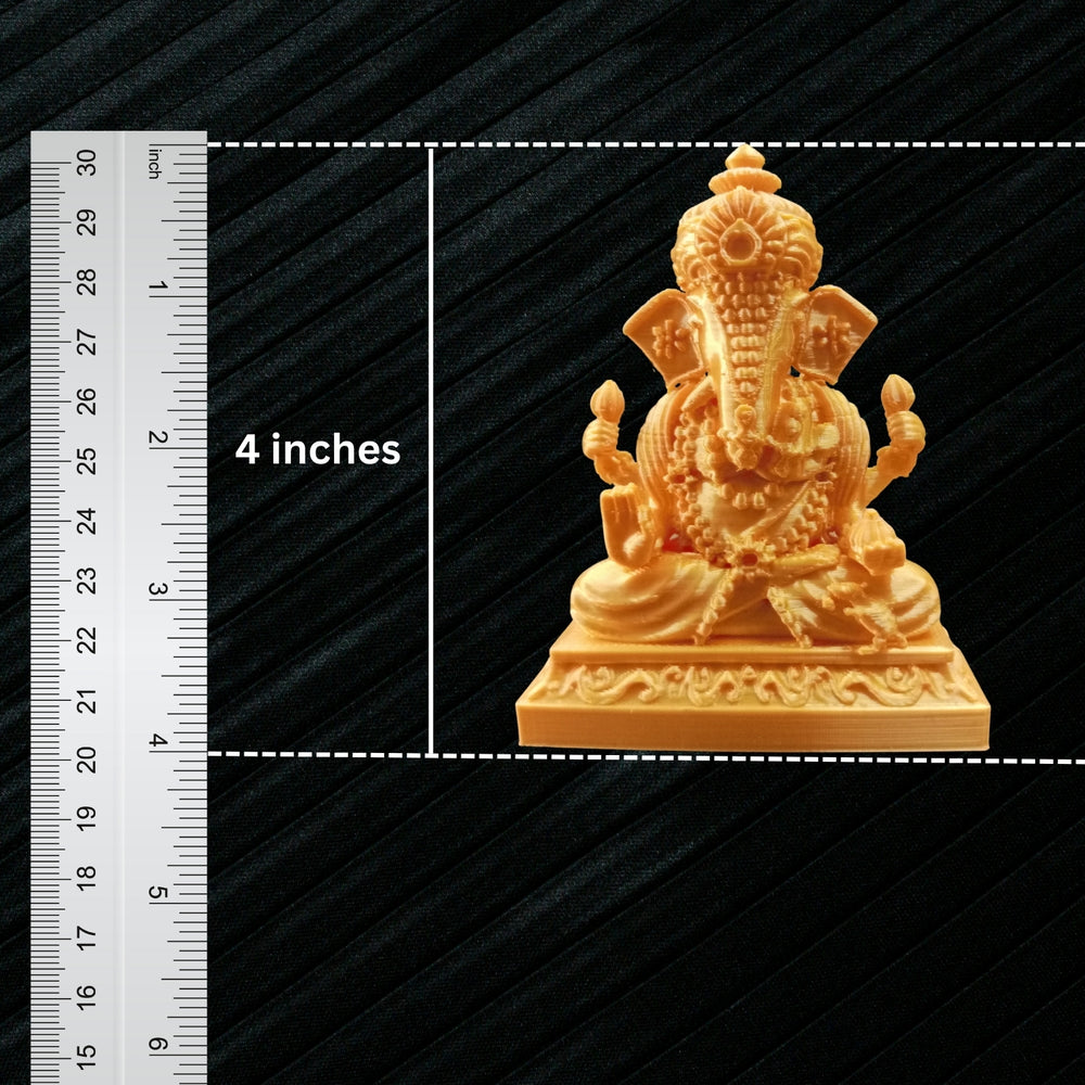 SNOOGG 4 inch Lord Ganesh Statue 3D Gold Sculpture for Hindu Religion | Ideal for Art & Craft, Gifting, Return Gift, Temple, Home Decoration, and DIY