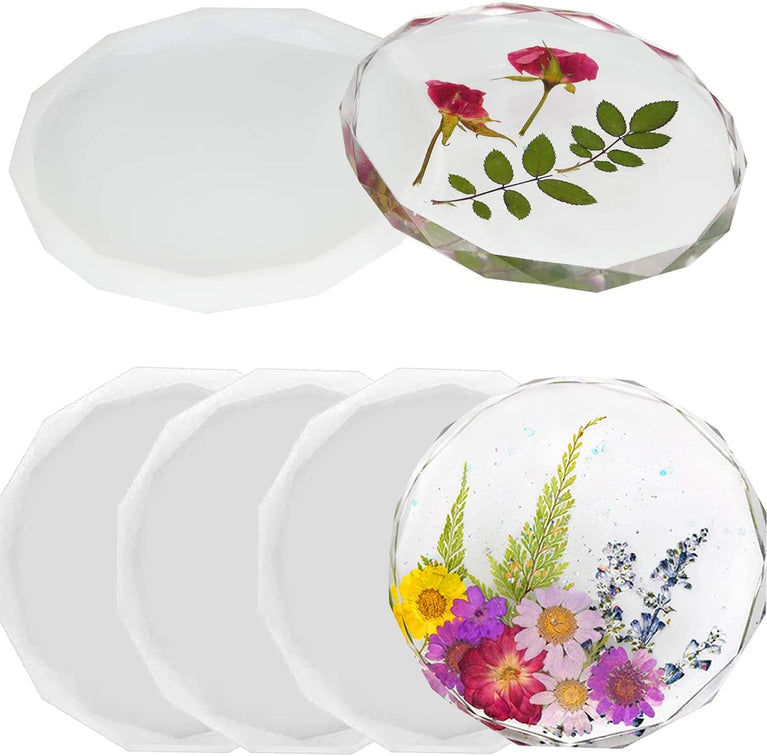 snoogg â„¢4 pack 10cm diamond edge round coaster silicone molds for epoxy resin casting for