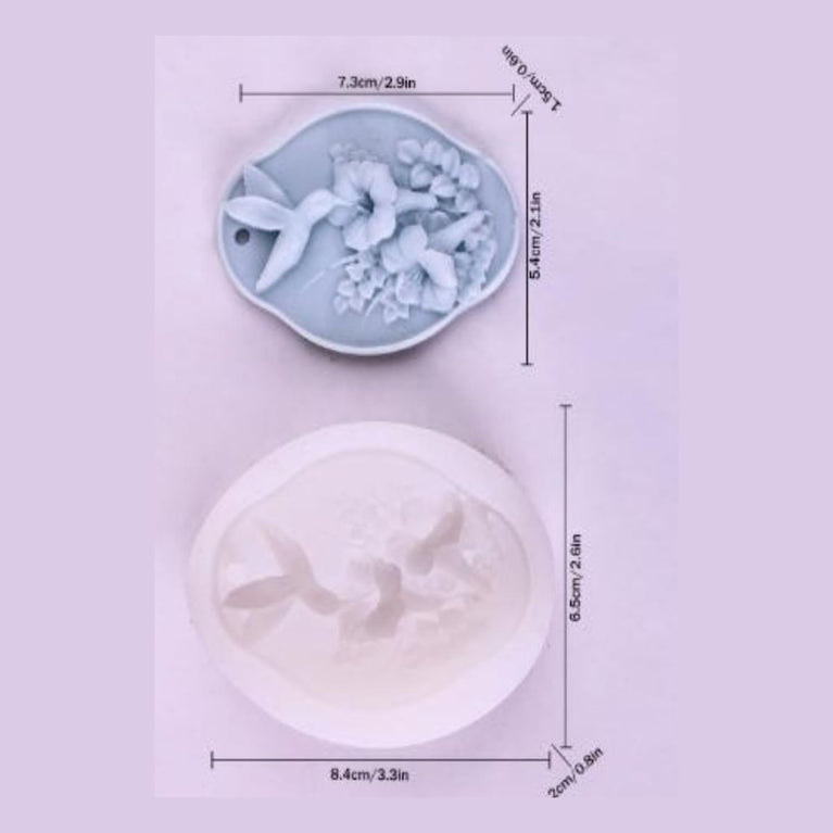 SNOOGG Hummingbird Flower Silicone Mold, Oval Plaque Epoxy Resin Eco Gypsum Alternate to Jesmonite Casting for Soap Making, Wax Melts, Gypsum, and Decorative Nature Crafts