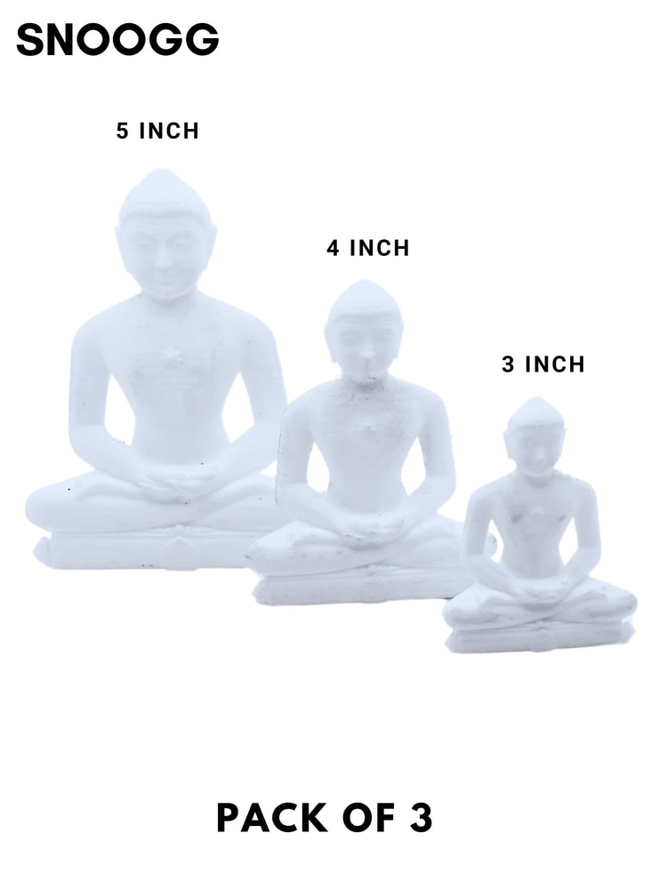 snoogg 3d white 1 each of 5 4 and 3 inch mahaveer jain mahavir swami murti statue idol scul