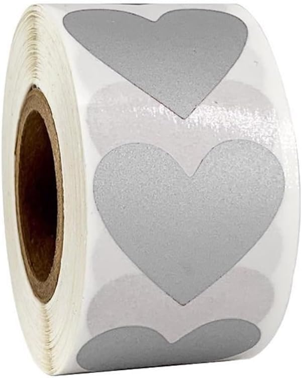 SNOOGG 300 Heart 1-Inch Silver DIY Scratch Off Stickers - Heart Shape Perfect for Reward Charts, Games, Business Promotions, Lottery Tickets, Events & Crafts