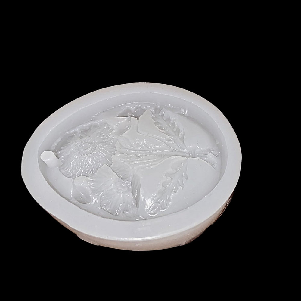 SNOOGG Wildflower Bouquet Silicone Mold Oval Floral Medallion Epoxy Resin Eco Gypsum Alternate to Jesmonite Casting for Air Dry Clay Aroma Beads Soap and Crafts