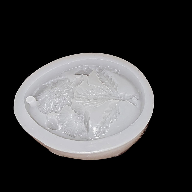 SNOOGG Wildflower Bouquet Silicone Mold Oval Floral Medallion Epoxy Resin Eco Gypsum Alternate to Jesmonite Casting for Air Dry Clay Aroma Beads Soap and Crafts