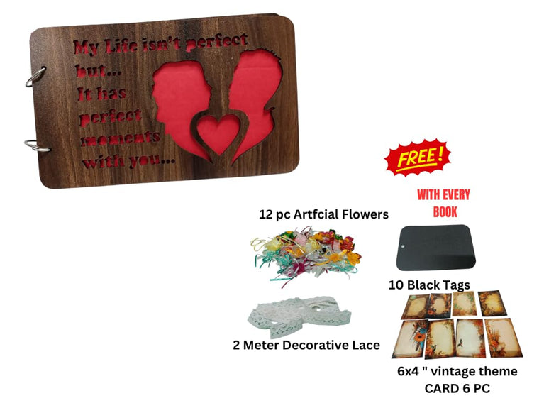 snoogg wooden front and back cover scrapbook with 60 black page photo album rectangle 10x6