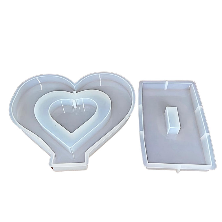 SNOOGG Heart and Tray Silicone Mold Set Layered Heart and Rectangular Dish Epoxy Resin Eco Gypsum Alternate to Jesmonite Casting for DIY Organizers and Crafts