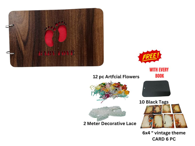 snoogg wooden front and back cover scrapbook with 60 black page photo album rectangle 10x6