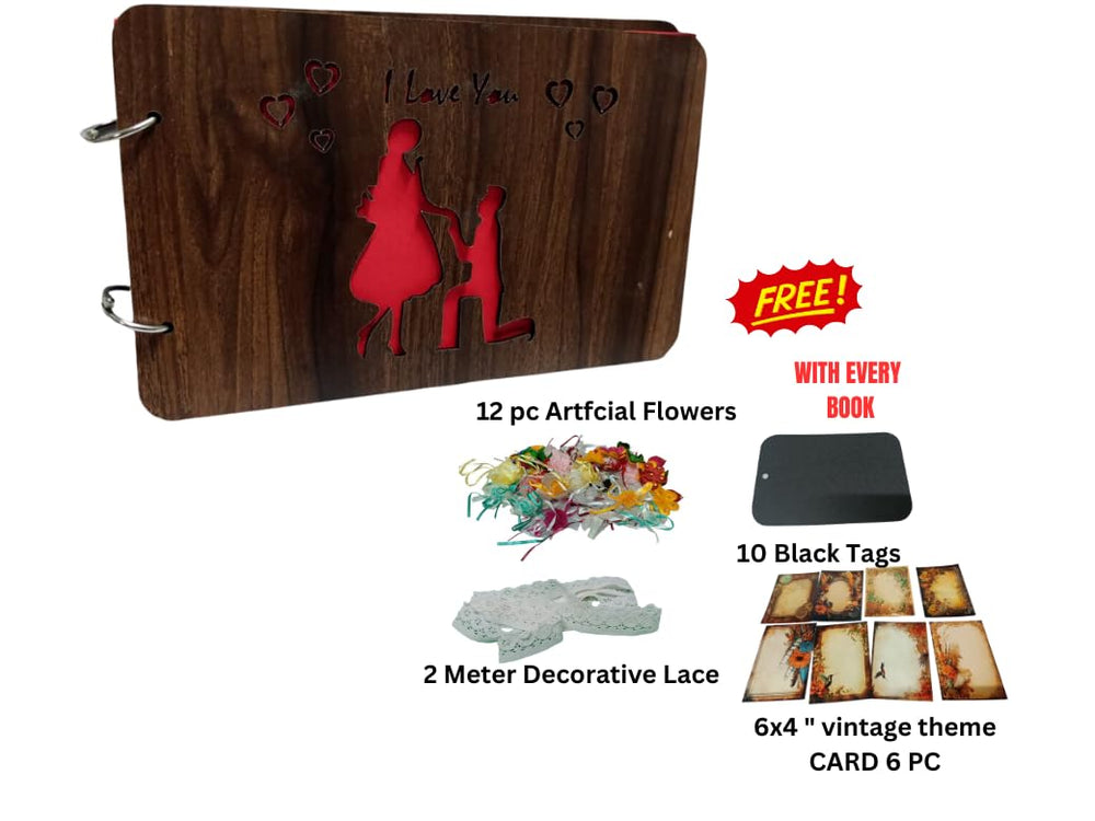 snoogg wooden front and back cover scrapbook with 60 black page photo album rectangle 10x6