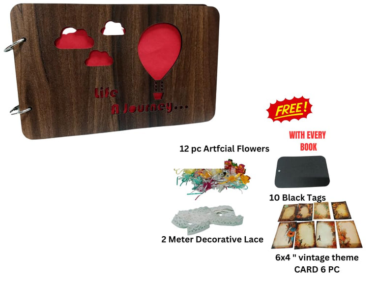 snoogg wooden front and back cover scrapbook with 60 black page photo album rectangle 10x6