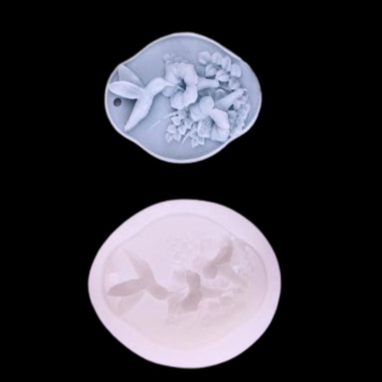 SNOOGG Hummingbird Flower Silicone Mold, Oval Plaque Epoxy Resin Eco Gypsum Alternate to Jesmonite Casting for Soap Making, Wax Melts, Gypsum, and Decorative Nature Crafts