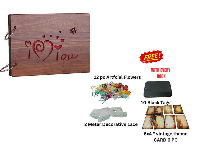 snoogg wooden front and back cover scrapbook with 60 black page photo album rectangle 10x6