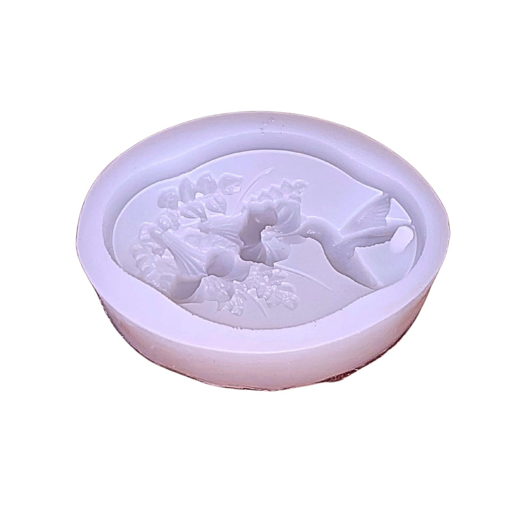 SNOOGG Hummingbird Flower Silicone Mold, Oval Plaque Epoxy Resin Eco Gypsum Alternate to Jesmonite Casting for Soap Making, Wax Melts, Gypsum, and Decorative Nature Crafts