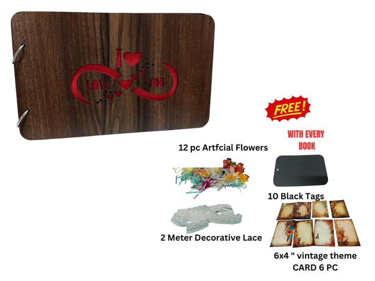 snoogg wooden front and back cover scrapbook with 60 black page photo album rectangle 10x6