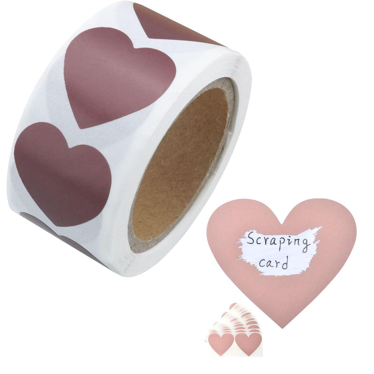 SNOOGG 300 Heart 1-Inch Rose Gold DIY Scratch Off Stickers - Heart Shape Perfect for Wedding Invites, Baby Showers, Party Games, Promotions & DIY Crafts