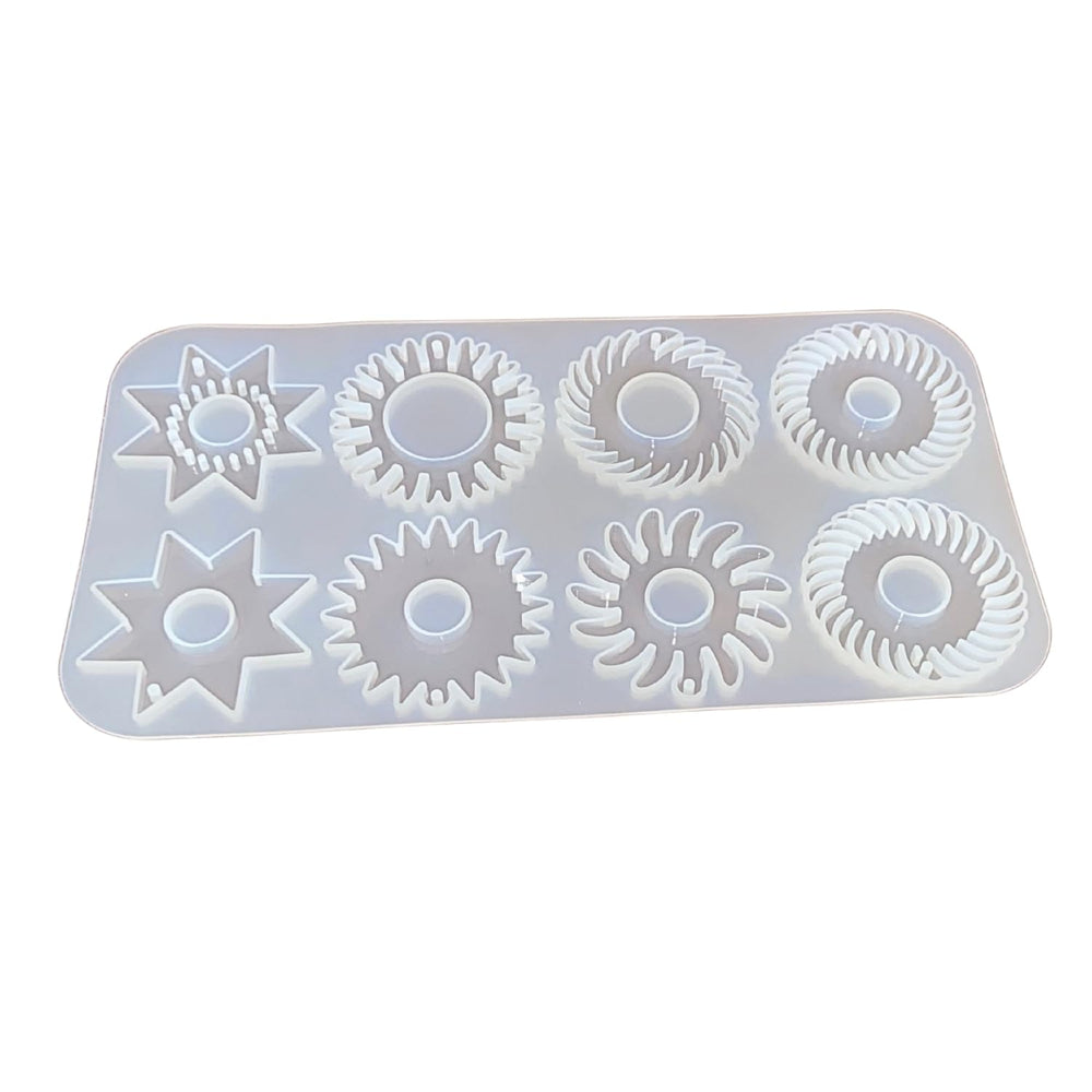 SNOOGG Cosmic Gears Suns Silicone Mold 8 Cavity Epoxy Resin Eco Gypsum Alternate to Jesmonite Casting for Jewelry Pendants Earrings Charms and Steampunk Crafts