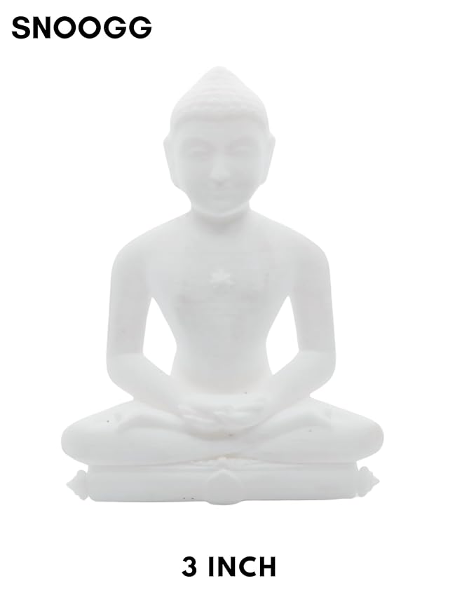 snoogg 3d white 3 inch mahaveer jain mahavir swami murti statue idol sculpture figurine for