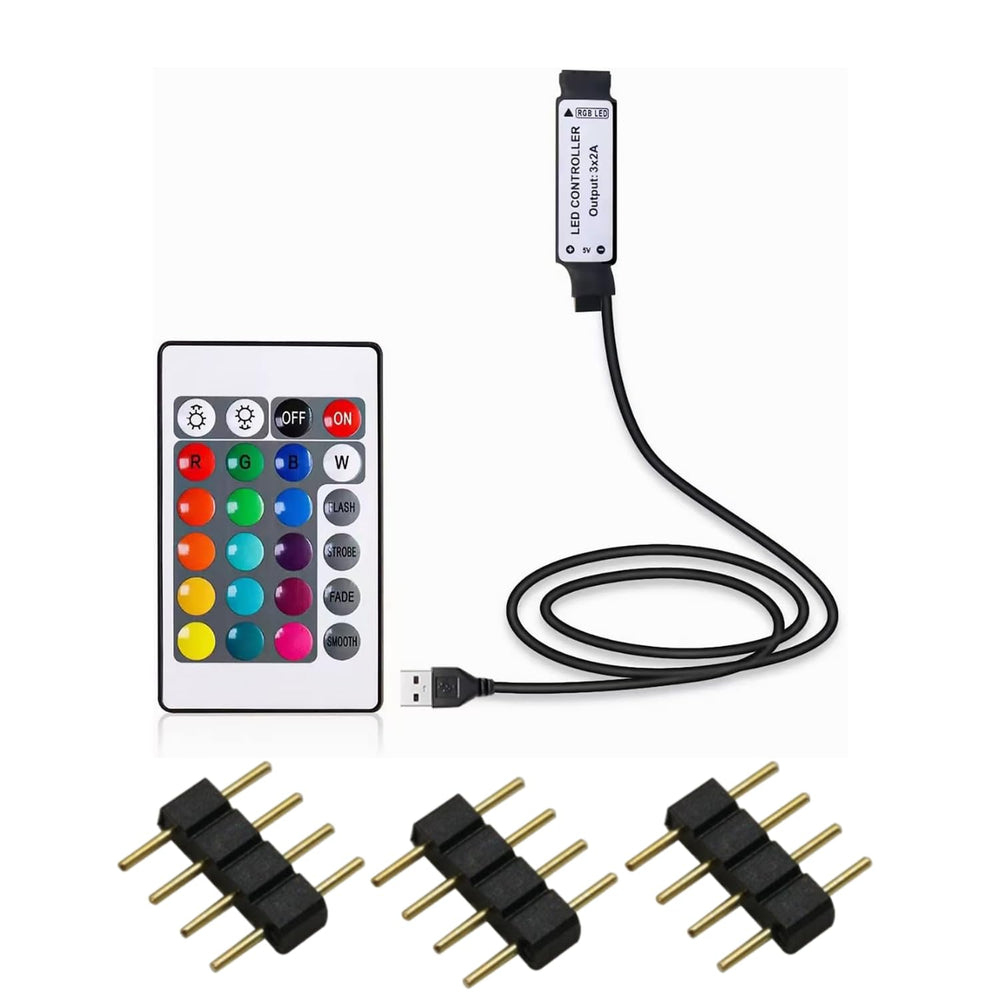 snoogg 5v usb rgb led controller with 24 key ir wireless remote includes three 4 pin needle