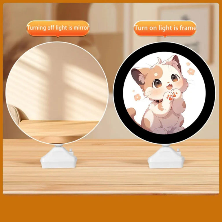 SNOOGG Magic Mirror LED Photo Frame: Light Up Your Memories! Illuminated Picture Display Circle Heart Ideal Gift for Birthday, Mother's Day, Anniversary, Wedding, Baby Born (White, Circle Size)