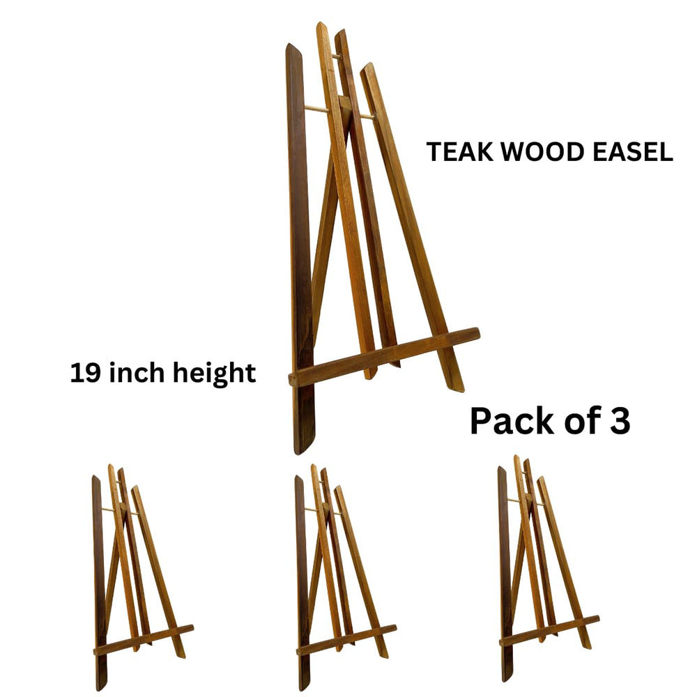 snoogg 19 inch teak wood tripod easel set of 3 crafted with non slip legs perfectly suited