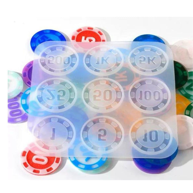 SNOOGG Poker Coin Token Silicone Mold 40mm 9 Cavity Epoxy Resin Casting DIY Virtual Currency Collectible Art Game Chips Reusable