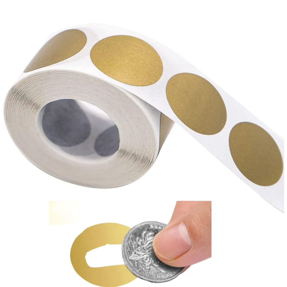 SNOOGG 300 Round 1-Inch Gold DIY Scratch Off Stickers - Round Shape Perfect for Wedding Favors, Baby Showers, Party Games, Events, Promotions & Crafts (Gold)