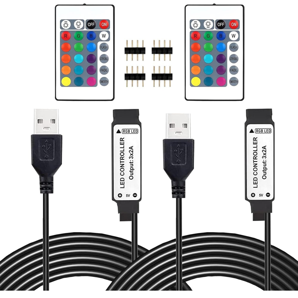 snoogg 5v usb rgb led controller 2 pack with 2 pack of 24 key ir wireless remote includes t