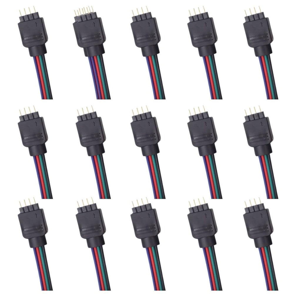 snoogg 15 pack of 4 pin rgb male needle pins extension connector with 4 core wire 6 cm for