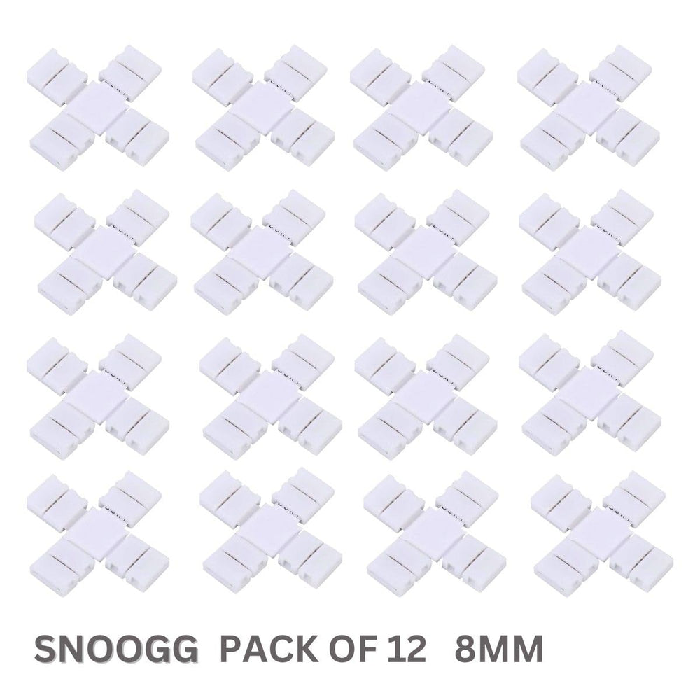 snoogg 8 mm 12 pack plus 4 way 4 pin rgb led light strip corner connectors right angle sold