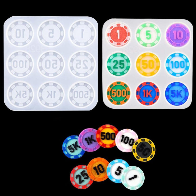 SNOOGG Poker Coin Token Silicone Mold 40mm 9 Cavity Epoxy Resin Casting DIY Virtual Currency Collectible Art Game Chips Reusable