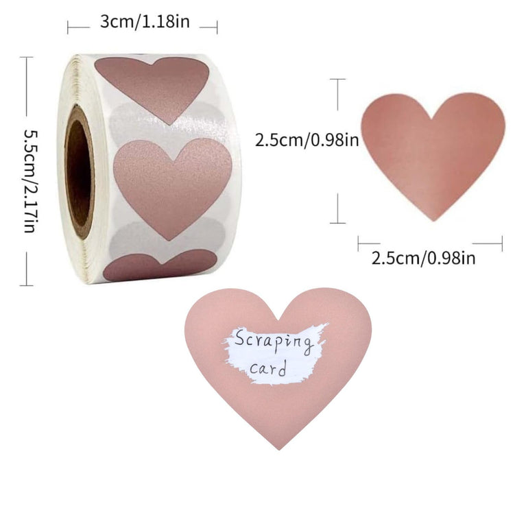 SNOOGG 300 Heart 1-Inch Rose Gold DIY Scratch Off Stickers - Heart Shape Perfect for Wedding Invites, Baby Showers, Party Games, Promotions & DIY Crafts