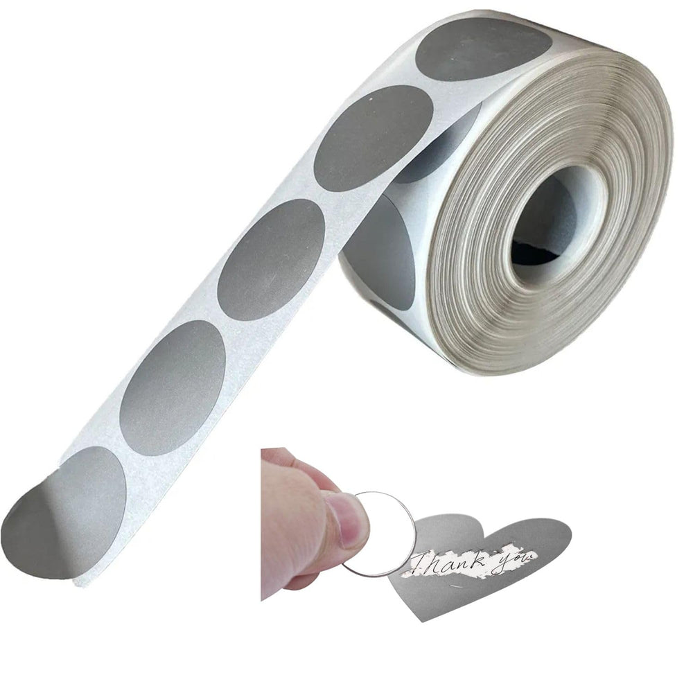 SNOOGG 300 Round 1-Inch Silver DIY Scratch Off Stickers - Round Shape Perfect for Wedding Favors, Party Games, Events, Promotions & Crafts (Silver)