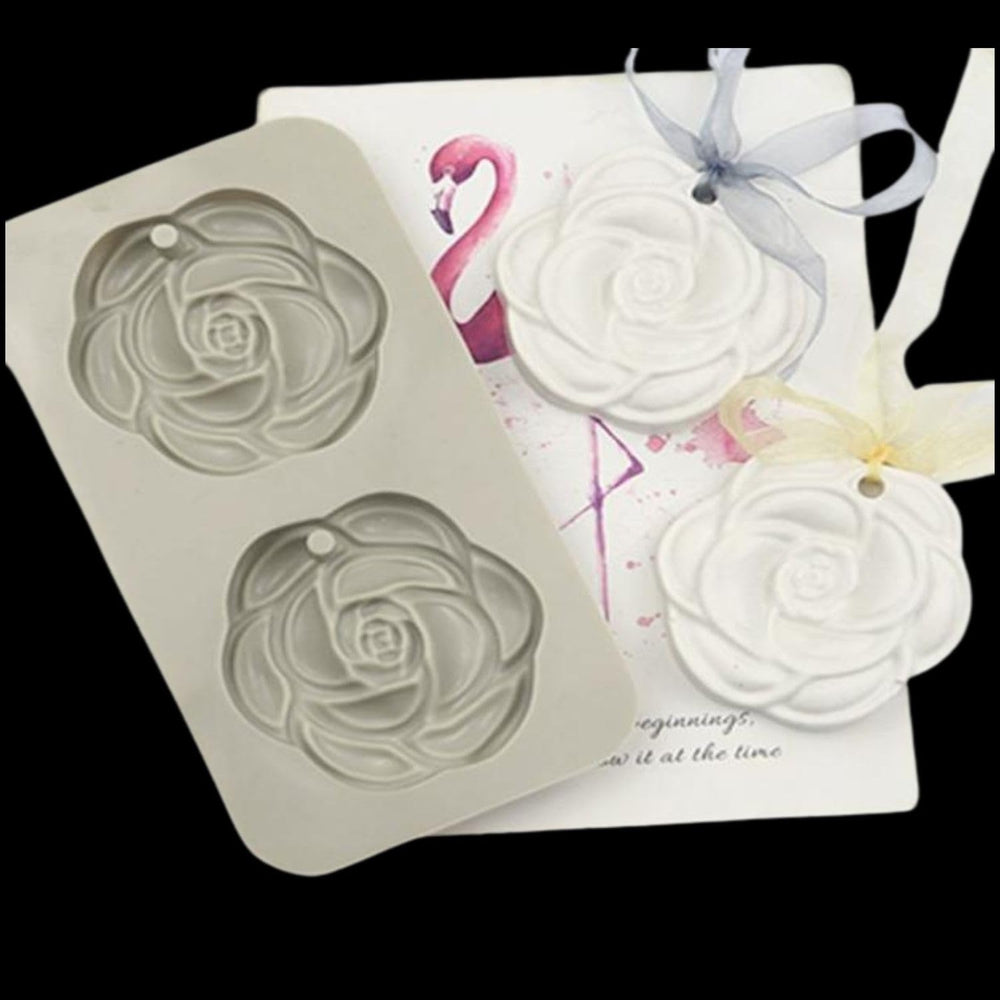 SNOOGG Twin Bloom Rose Silicone Mold 2 Cavity Epoxy Resin Eco Gypsum Alternate to Jesmonite Casting for Soap Making Wax Melts Scented Tablets Ornaments and DIY Crafting