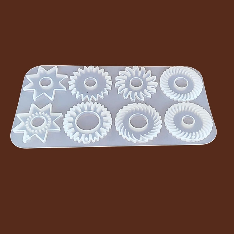 SNOOGG Cosmic Gears Suns Silicone Mold 8 Cavity Epoxy Resin Eco Gypsum Alternate to Jesmonite Casting for Jewelry Pendants Earrings Charms and Steampunk Crafts