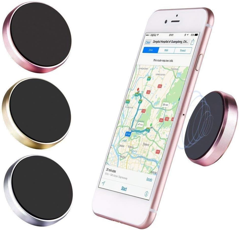 SNOOGG Strong Magnetic Mounts 1 Pack Gold with 3M Adhesive. Flat Cell Phone Holder for Car Dashboard, Wall, Mirror. Cute Stick on Universal Kit for Tablets, Smartphones for Girls, Women (1)