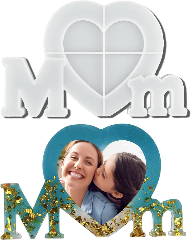 Snoogg I Love MOM Photo Frame Resin Mold Picture Frame Silicone Mold Heart Epoxy Casting Mold for DIY Home Table Decor Handicrafts Making (MOM)