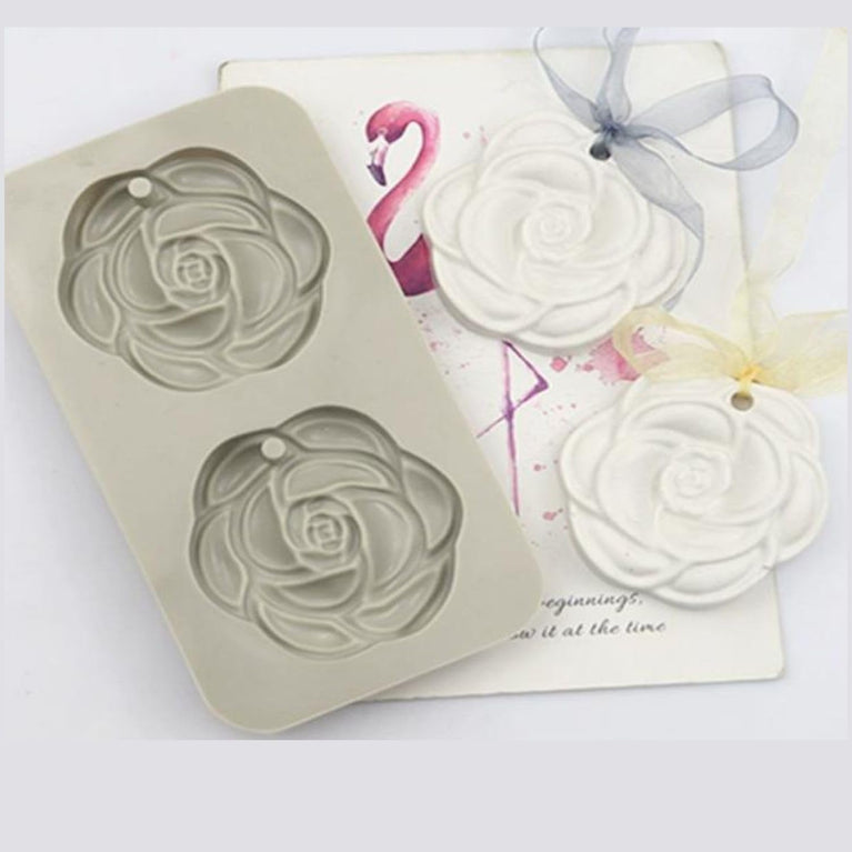 SNOOGG Twin Bloom Rose Silicone Mold 2 Cavity Epoxy Resin Eco Gypsum Alternate to Jesmonite Casting for Soap Making Wax Melts Scented Tablets Ornaments and DIY Crafting