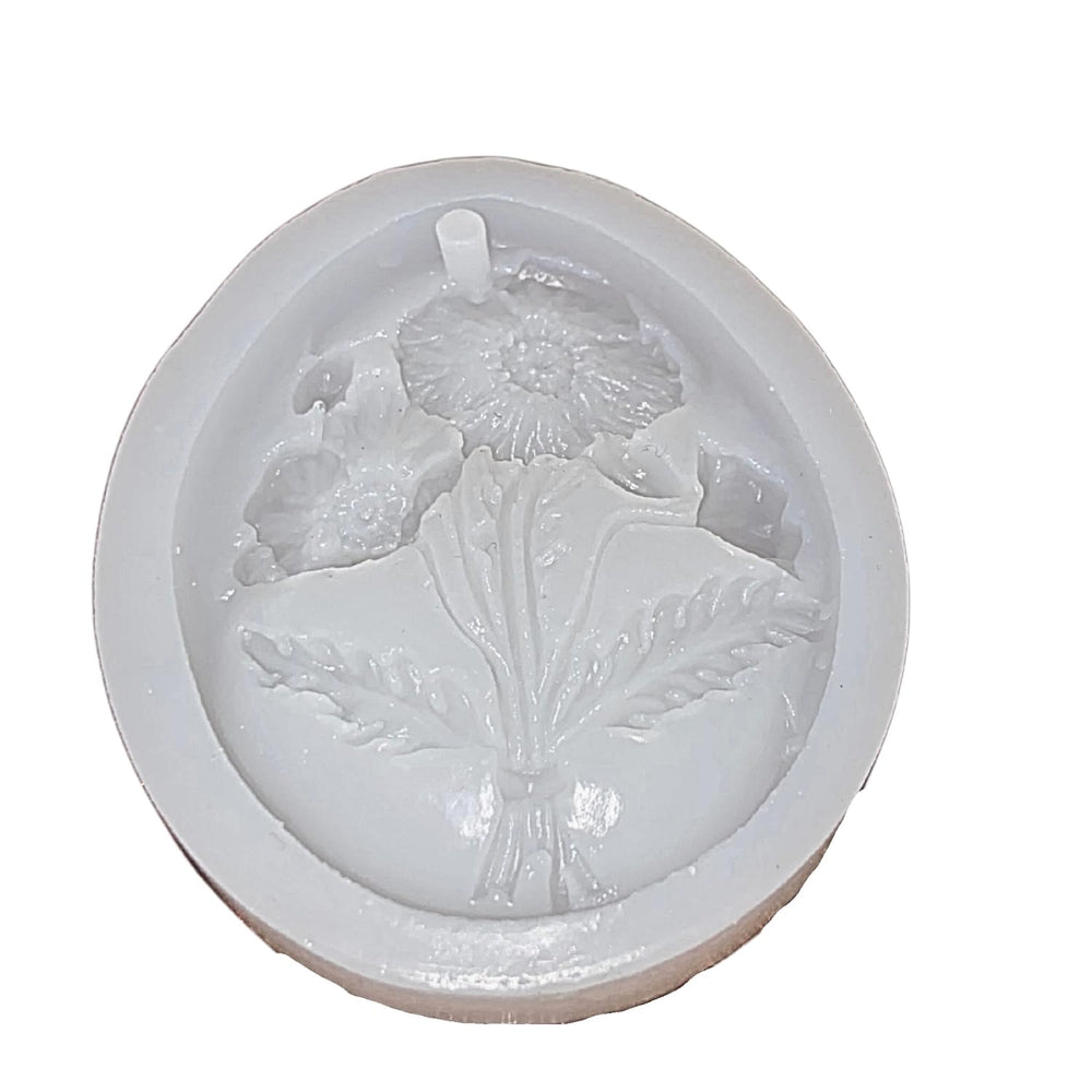 SNOOGG Wildflower Bouquet Silicone Mold Oval Floral Medallion Epoxy Resin Eco Gypsum Alternate to Jesmonite Casting for Air Dry Clay Aroma Beads Soap and Crafts