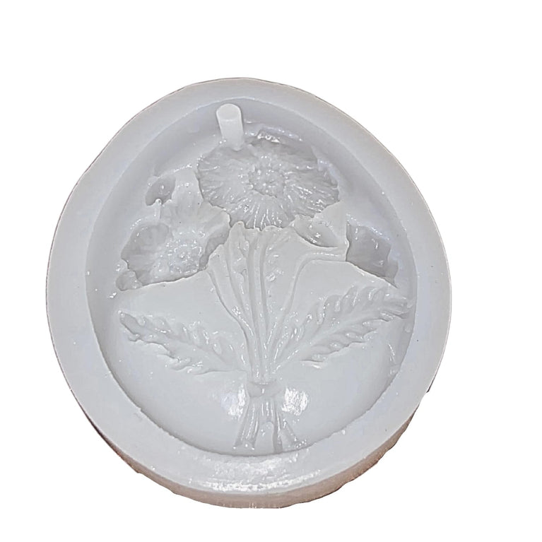 SNOOGG Wildflower Bouquet Silicone Mold Oval Floral Medallion Epoxy Resin Eco Gypsum Alternate to Jesmonite Casting for Air Dry Clay Aroma Beads Soap and Crafts