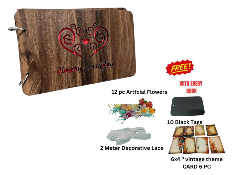 snoogg wooden front and back cover scrapbook with 60 black page photo album rectangle 10x6