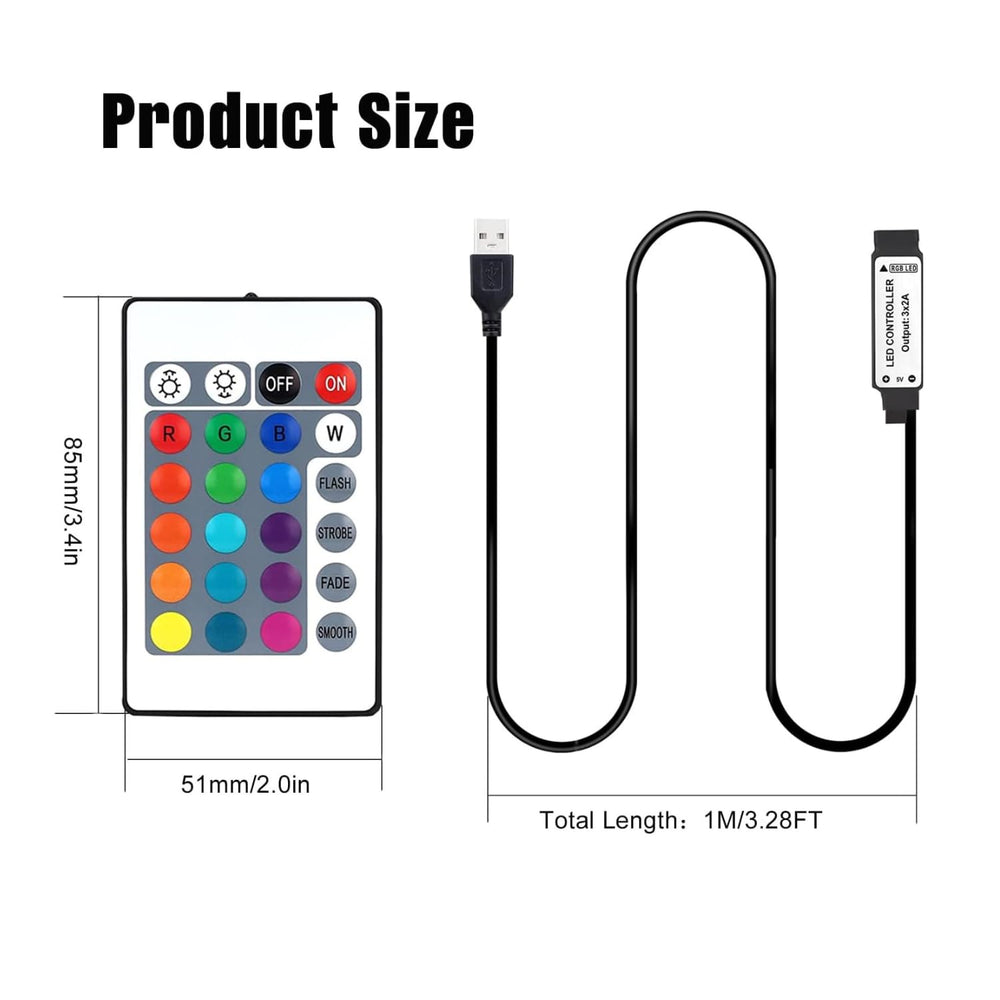 snoogg 5v usb rgb led controller 2 pack with 2 pack of 24 key ir wireless remote includes t