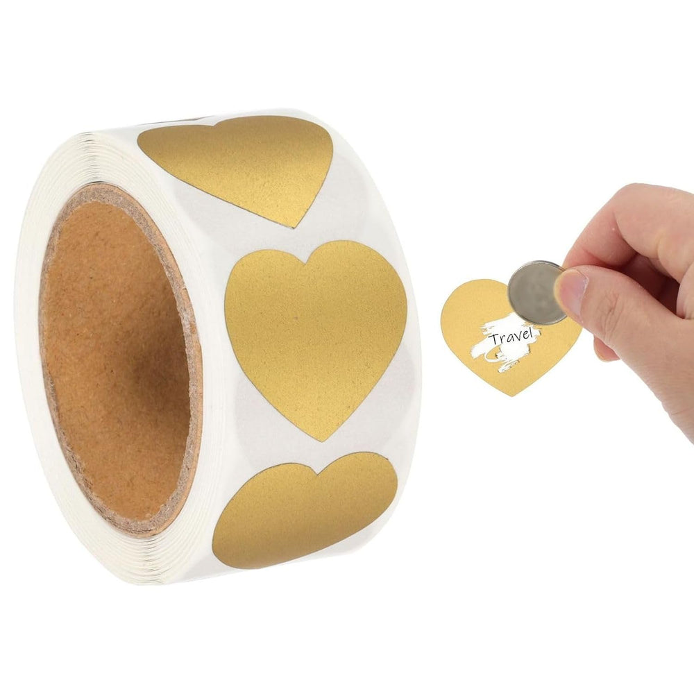 SNOOGG 300 Heart 1-Inch Gold DIY Scratch Off Stickers - Heart Shape Perfect for Party Games, Wedding Favors, Reward Charts, DIY Crafts, Events & More